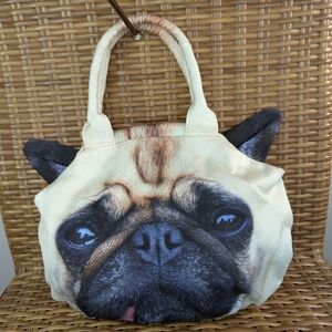 Mousse Black Cream Canvas Style Tote Bag Purse Pug Face Dog Themed